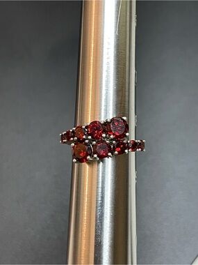 Garnet Red Crystal Double-Row Ring - Women Jewelry